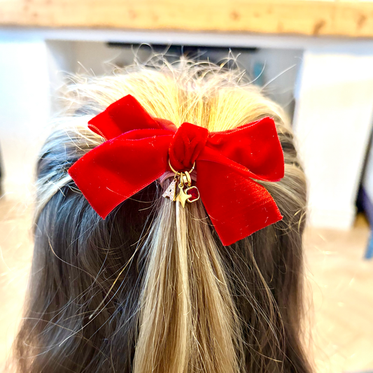 Personalised Charmed Velvet Bow Hair Clip