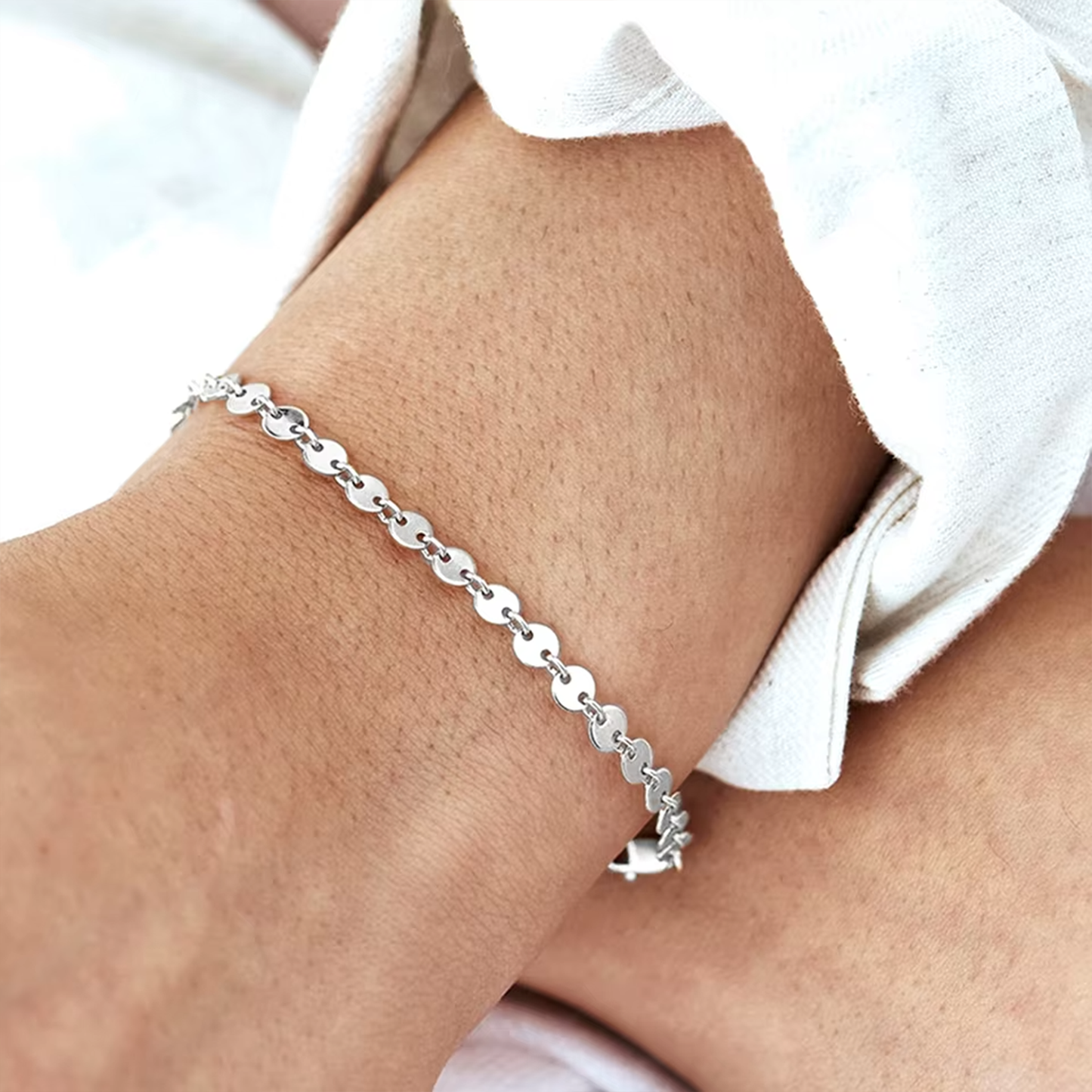 Matching Silver Coin Waterproof Bracelet Set of 2