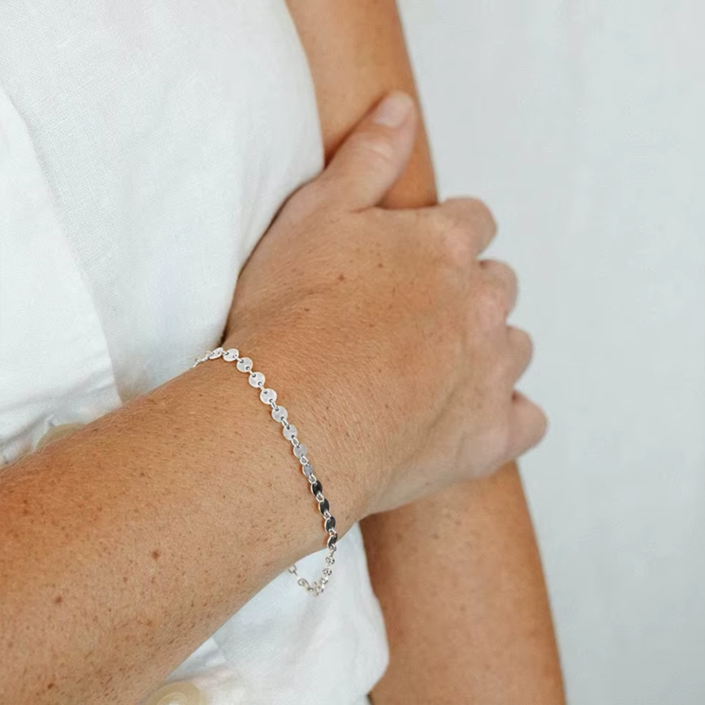 Matching Silver Coin Waterproof Bracelet Set of 2
